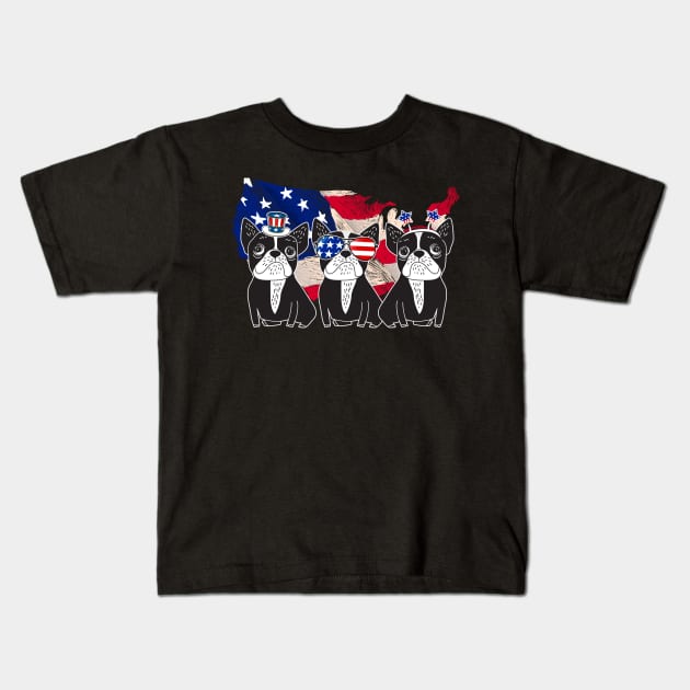 American Flag USA 4th of July French Bulldog Kids T-Shirt by Kaileymahoney